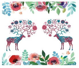 手绘麋鹿北欧壁画背景墙图片