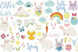 小白兔花草矢量墙贴背景墙