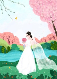 插画卡通结婚婚纱可爱唯美情人节