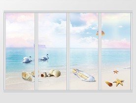 沙滩贝壳海星日出移门