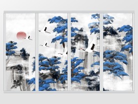 水墨手绘高山松树移门