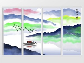 手绘写意山水画移门