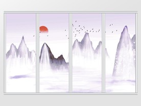 水墨山水日出移门