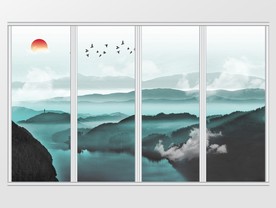新中式唯美风景山水移门