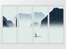 中国风烟水江南古风移门