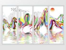 中式抽象山水移门