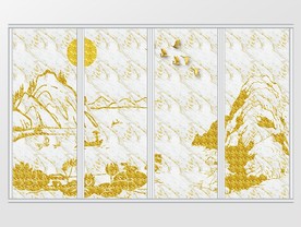 中式风山水金色纹理移门