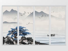 中式手绘意境水墨山水移门