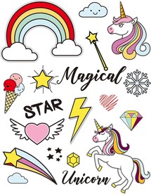 独角兽时尚卡通元素矢量墙贴