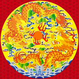 创意高端大气双团龙纹样巨幅图案