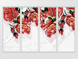 3D立体浮雕红色玫瑰花家和移门