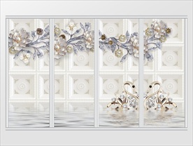 立体钻石珍珠珠宝花枝移门