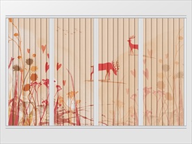 创意新中式线条水彩麋鹿移门