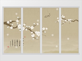 手绘新中式梅花工笔画花鸟移门