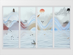 新中式禅意抽象山水线条移门