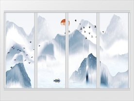 新中式禅意水墨风抽象山水移门