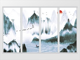 新中式手绘抽象山水禅意移门