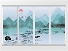 新中式手绘水墨山水禅意移门