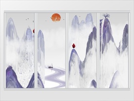 中国风抽象手绘水墨山水移门