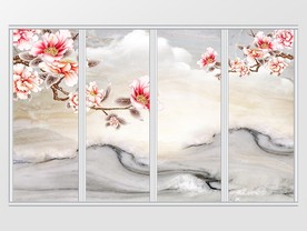 高清3D大理石纹山水移门