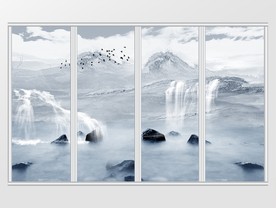 高清3D大理石纹山水移门