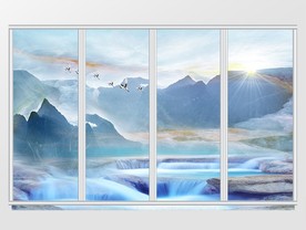 高清3D大理石纹山水移门