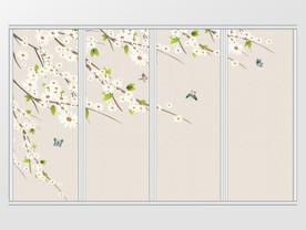 简约花鸟中式移门