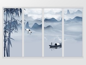 新中式禅意风景水墨山水移门