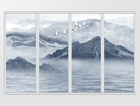 新中式禅意水墨山水背景移门