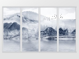 新中式禅意水墨山水移门