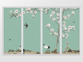 新中式仿工笔画花鸟移门