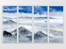 新中式风景水墨山水花鸟移门