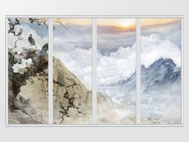 新中式山水日出花鸟移门