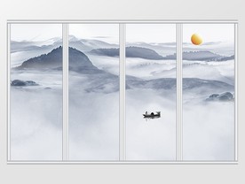 新中式石纹意境水墨山水移门