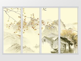 中国风水墨山水玉兰花鸟移门