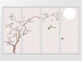 中式手绘花鸟图移门