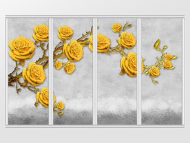 3D立体奢华金色玫瑰花移门