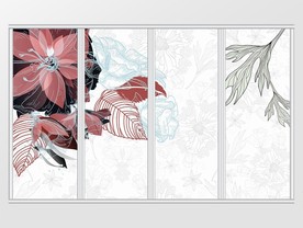 北欧简约线描花卉移门