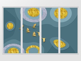 简约蓝色几何抽象金色纹理移门