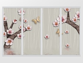 简约中式立体梅花树移门