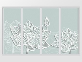 蓝色淡雅荷花移门