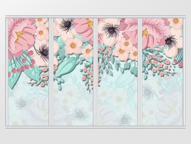 水彩浮雕花卉移门