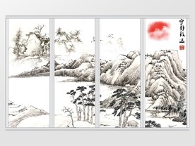 水墨山水仙鹤移门