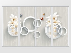 现代简约小清新百合花移门