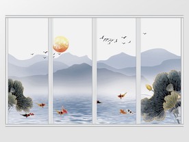 新中式金属莲花意境移门