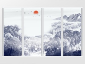 中国风水墨抽象山水移门