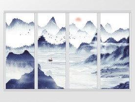 中式抽象意境山水移门