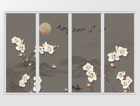 中式玉兰花枝移门