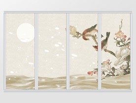 双鸟儿枝头戏枝花移门