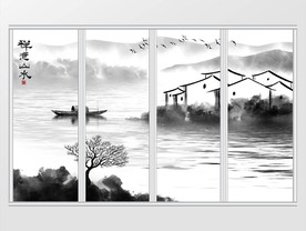 现代新中式禅意山水画移门